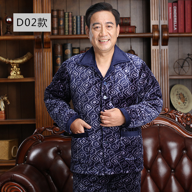 Mùa đông cho nam Coral Coral Plus Cotton Làm dày Kích thước lớn Bộ đồ ngủ cho cha trung niên kiểu đồ bộ vải thun bông
