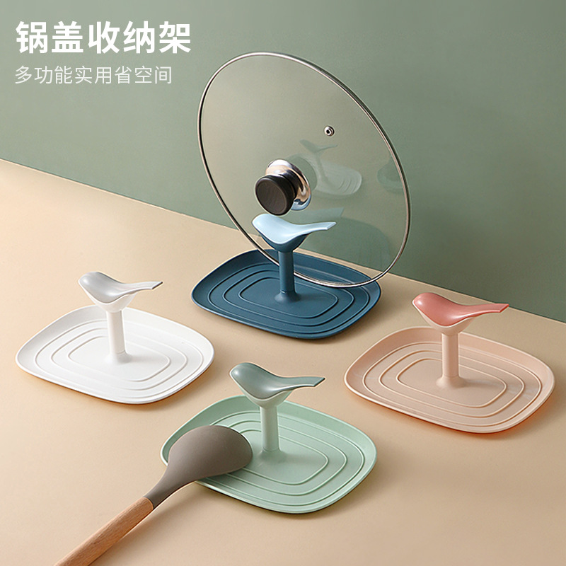 Bird pot holder household sitting kitchen countertop with pot cover chopping board storage layer rack spatula soup spoon shelf