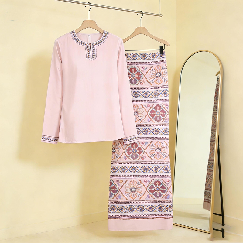 Hui Ethnic Malaysian Traditional Clothing Baju Kurung Fashionable Long Skirt Elegant Two-Piece Skirt Set