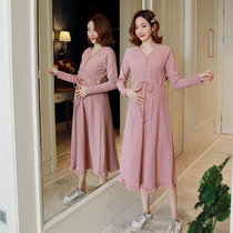 Maternity knitted dress spring and Autumn fashion new knee-length dress 2021 spring maternity dress tide mom nursing skirt