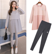 Pregnant women Spring suit 2021 new fashion Korean long sleeve top spring and autumn dress long two-piece set