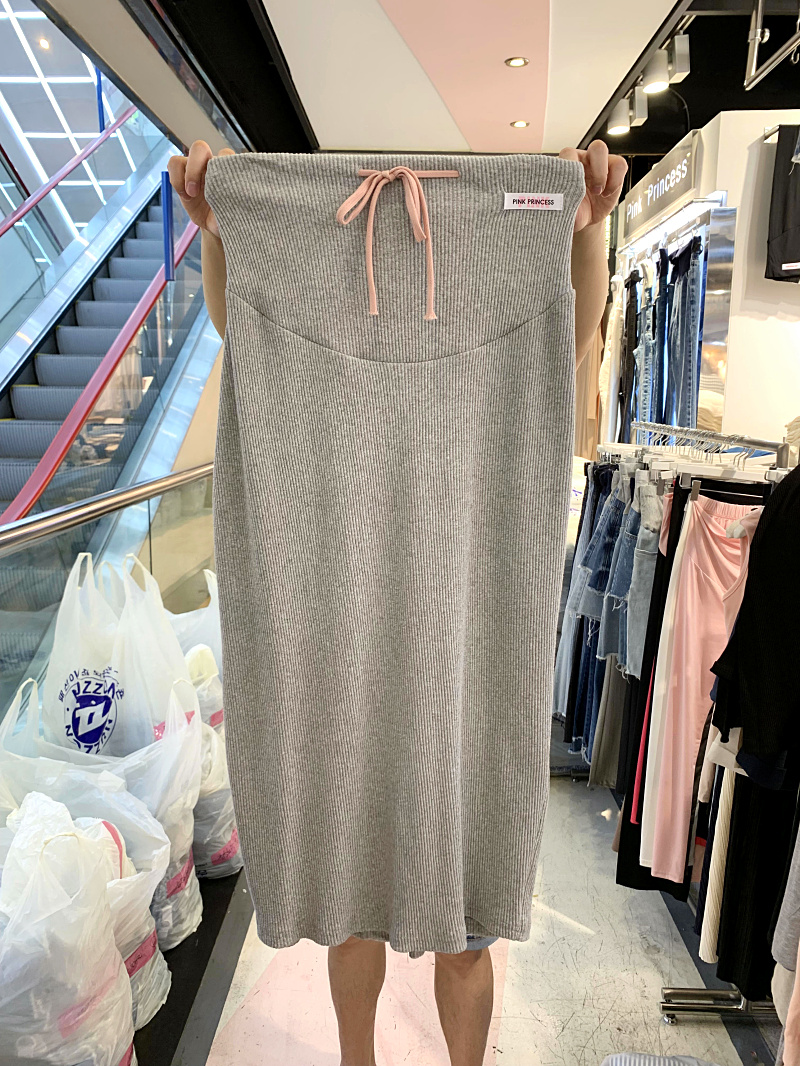 South Korean pregnancy maternity dress 2021 Autumn Drawing Rope Regulating Child's Abdominal Elastic Thread Knit Skirt Pregnant Woman Half Body Dress