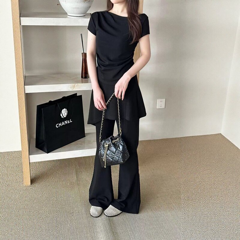 High-End Style One-Shoulder Top and Pants Set 2026 Summer New Trendy Slimming Two-Piece Set for Petite Women