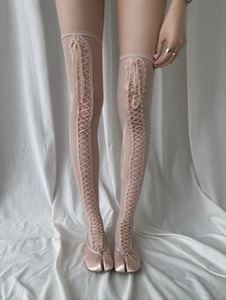 Lakiki Spring and Summer New Arrivals Three-Color Retro Palace-Style Lace-Up Lace Sexy Playful Versatile High Stockings