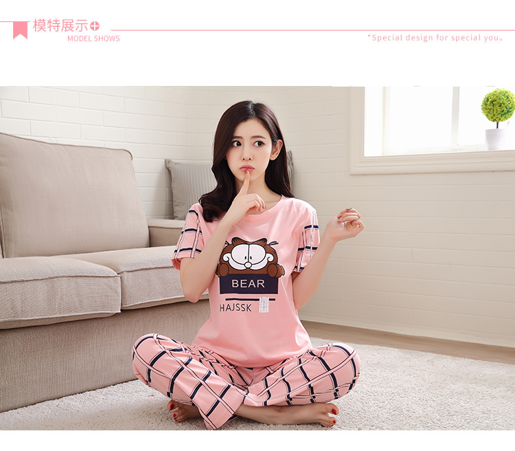 Bộ đồ ngủ nữ mùa hè Cotton tay ngắn Quần dễ thương Phim hoạt hình dễ thương Dịch vụ nhà mỏng Mùa xuân và mùa hè Nửa tay áo Đặt mùa hè đồ ngủ pijama