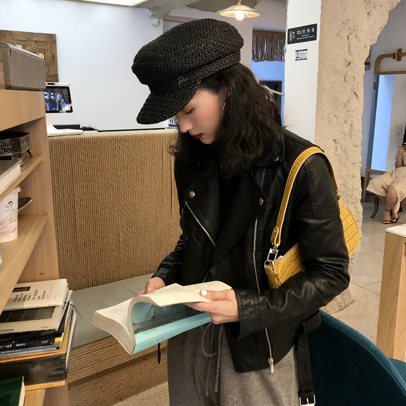 Luoluojie small leather jacket women's leather jacket short black 2022 new imitation lambskin slim locomotive autumn