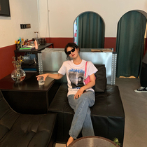 Luo Jie short sleeve Net red T-shirt female ins Super fire 2021 summer white cotton figure print shirt Korean version