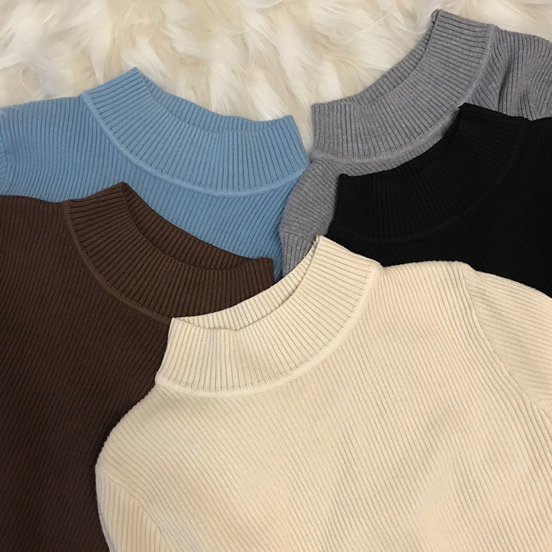 Fall down Suke solid color early autumn slim 2022 slim waitmore sweater pullover long sleeves base knit shirt woman