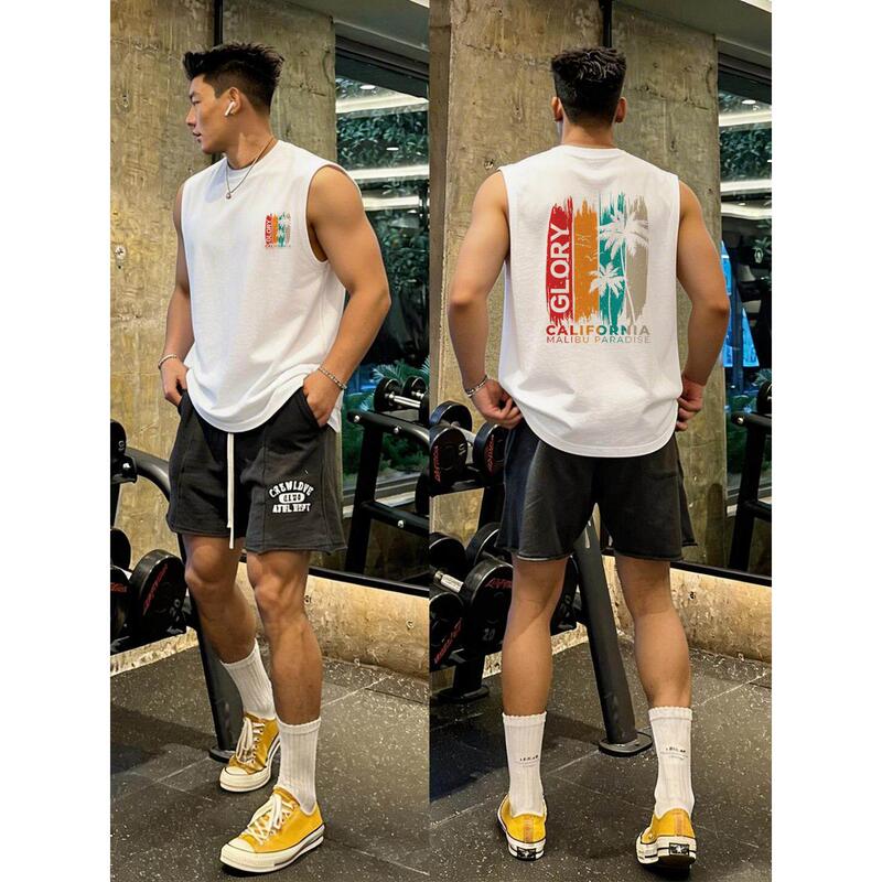 American-Style Trendy Brand, Cool California-Style Printed Vest for Men, Heavy-Duty Casual Sleeveless Shirt for Outerwear, Versatile for Summer