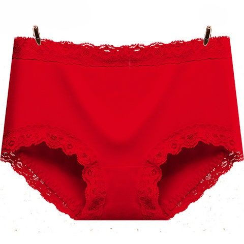(3 pieces of 95%cotton) The year of life big red women's panties in the waist bag hip large size lace incognito panties for women