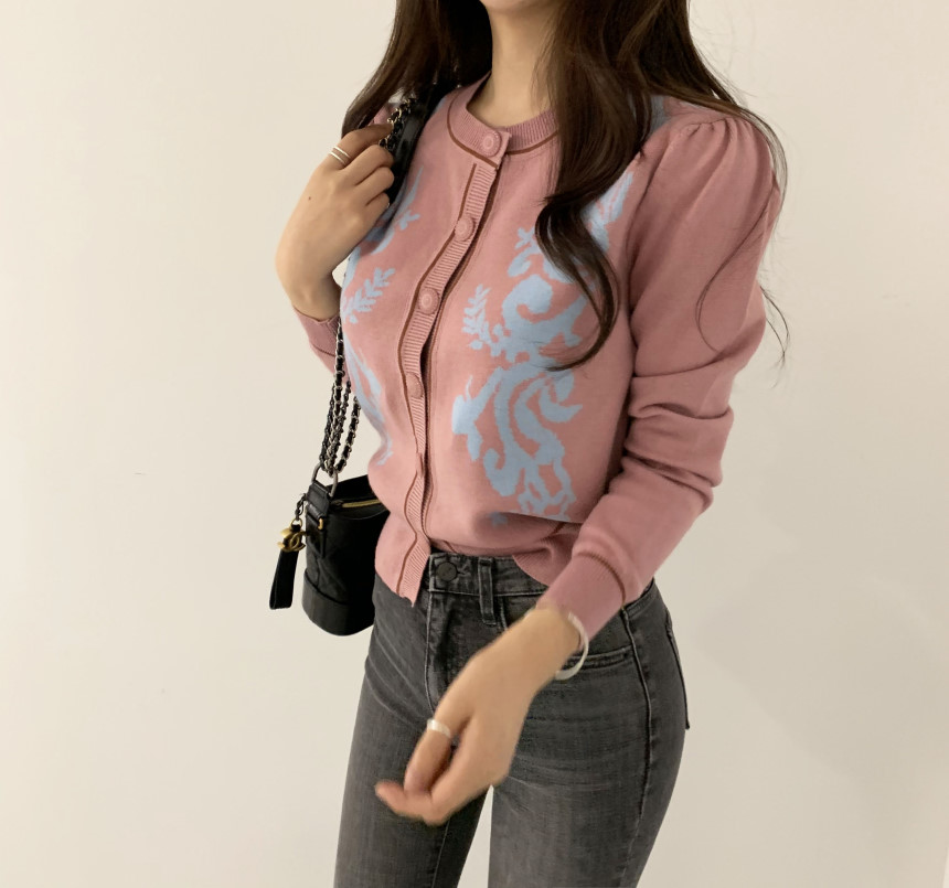 VK旗艦店 韓國chic洋氣單排扣復古花紋單品外套