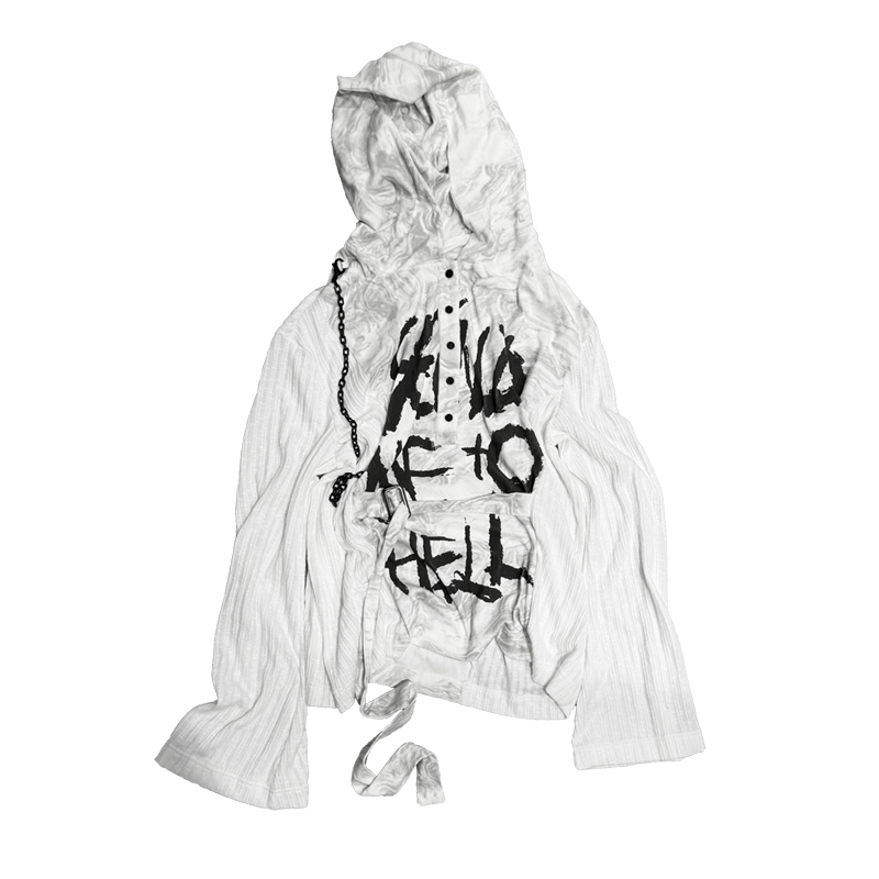 Trisegga (Yue Minghui's Same Style) Punk Handwritten Hoodie (Adjustable Strap with Graffiti Print and Decorative Chain) Trisegga (Yue Minghui's Same Style) Punk Handwritten Hoodie (Adjustable Strap with Graffiti Print and Decorative Chain)