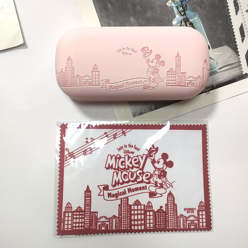 Large-Capacity Pink Glasses Case for Girls, Disney Mickey Cartoon Sunglasses Case, High-Looking, Childlike, Pressure-Resistant Iron Box