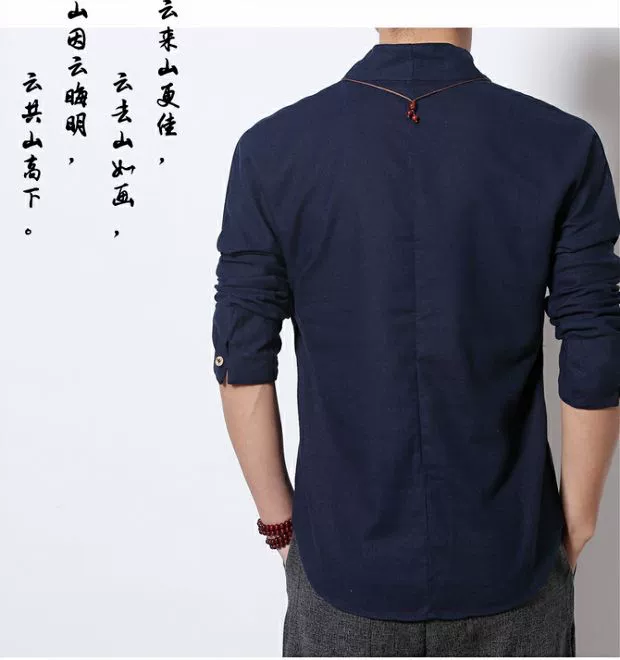 Cotton phong cách Trung Quốc, mùa xuân, mùa thu, thủy triều, nam, mỏng, bộ đồ Tang, Hanfu, áo sơ mi nam trẻ, cải tiến hàng ngày, trang phục dân tộc trang phục dân tộc các nước