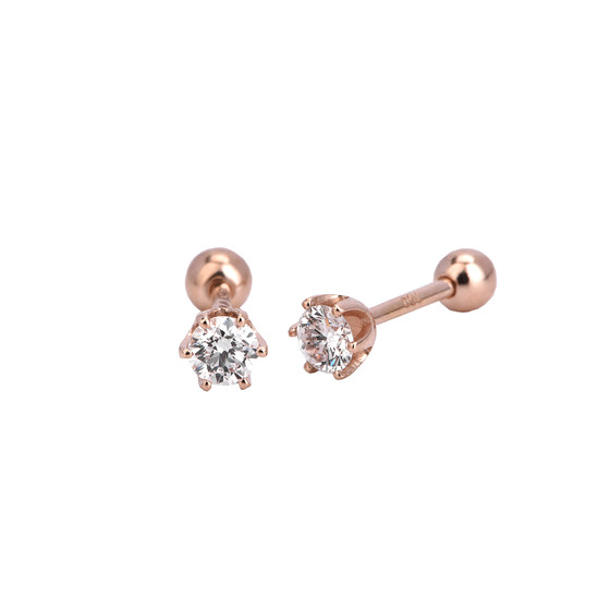 Diamond earrings for men and women real diamond six-claw 18K rose gold platinum single drill screw au750 earrings