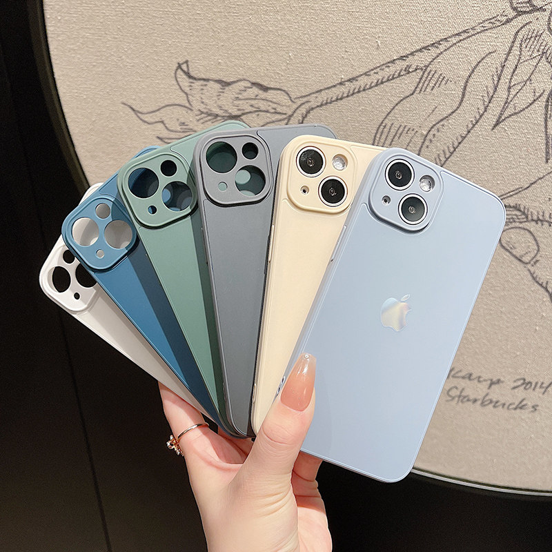Suitable for Apple 13iPhone12 mobile phone protective shell straight edge frosted glass sound hole all-inclusive original machine texture Yuanfeng blue