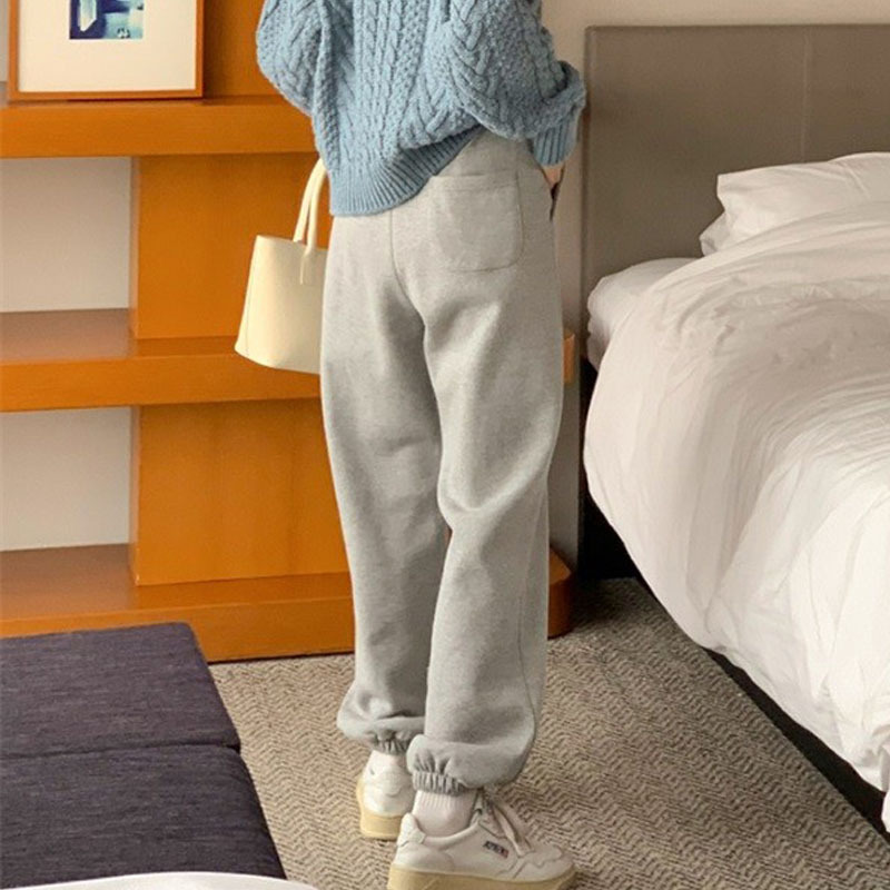 Loose-Fitting Gray Jogger Sweatpants for Women, New Spring and Autumn Slim-Fit Sweatpants, Autumn and Winter Fleece-Lined Casual Versatile Pants