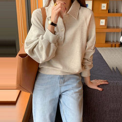 Lapel Short Casual Sweatshirt Women's Spring 2025 American retro Loose Long sleeves Polo Collar Base pullover Tops