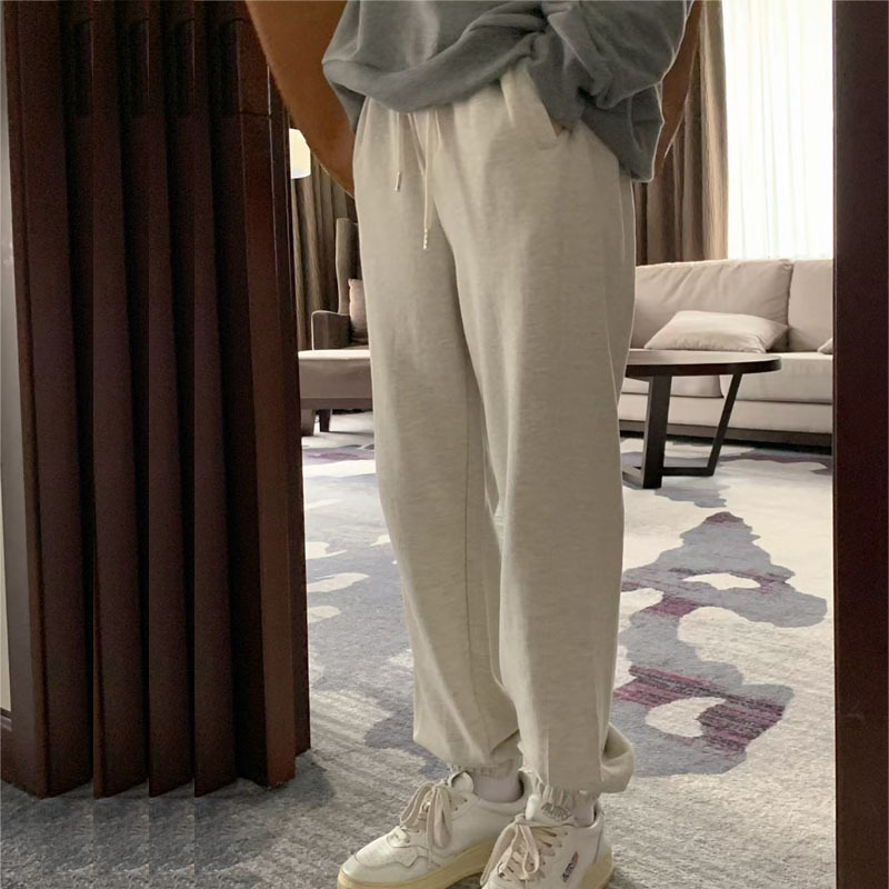 Women's Autumn New Loose-Fitting Korean-Style Harem Casual Sweatpants with Drawstring and Elastic Waistband, Straight-Leg, Fleece-Lined Joggers