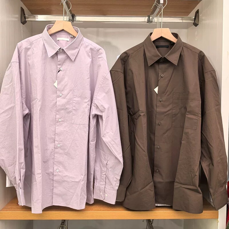 Fitting Room Japanese Style Spring Loose Solid Color Casual Lapel Long-Sleeve Shirt for Men and Women Couples 482453