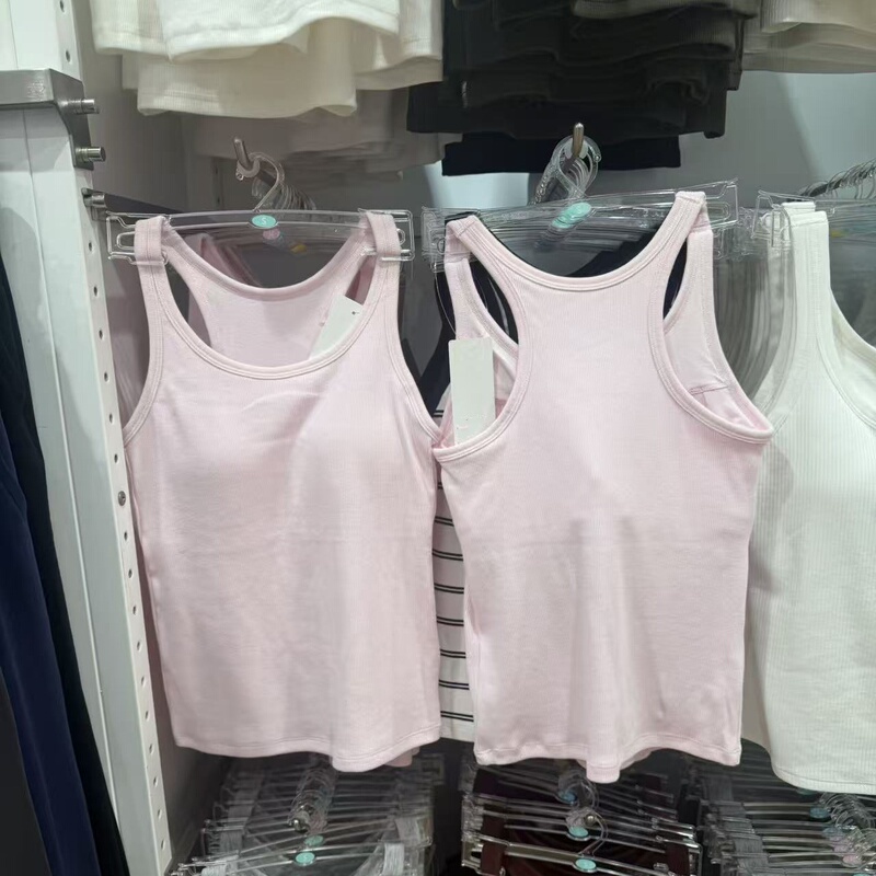 Fitting Room Japanese Style Summer Women's Casual Tank Top with Chest Pads Camisole Base Shirt U-Neck Top 482329