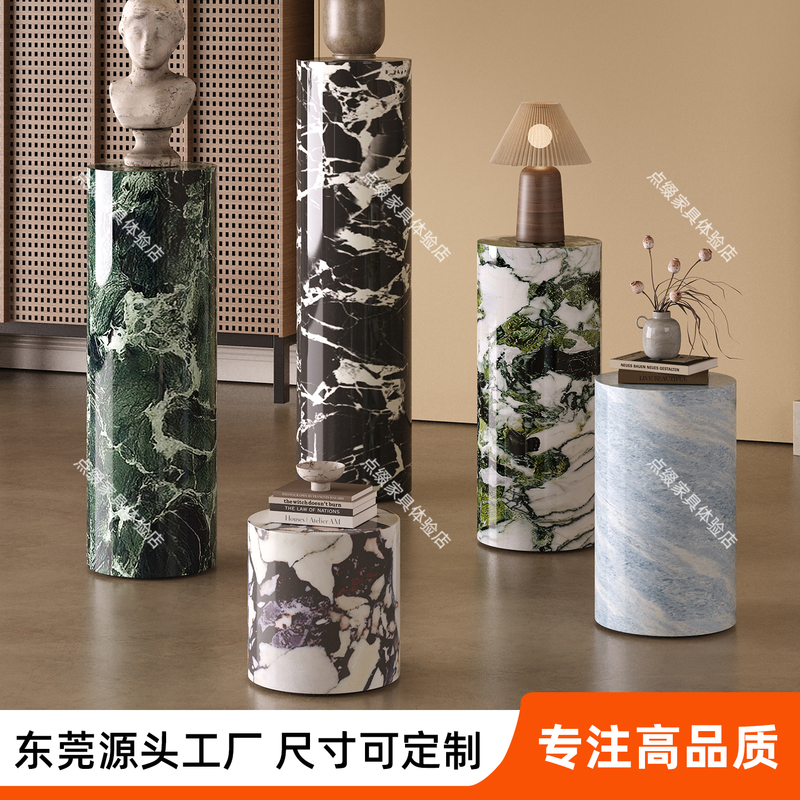 Round Column Marble Ornament Base Living Room Floor-Standing High and Low Display Stand Decorative Pedestal High-End Flower Stand Foyer