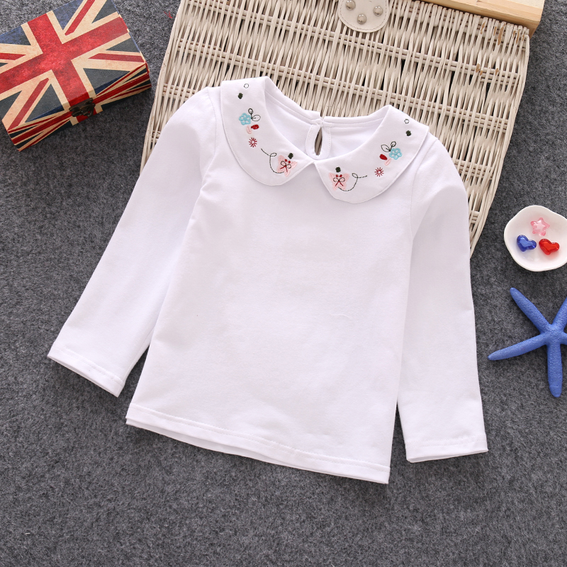 Trẻ em 2020 Long Sleeve Hitbottom chỉnh sửa mùa xuân dress Girl được chỉnh sửa thêu hoa búp bê cổ áo T-shirt 100 trẻ em.