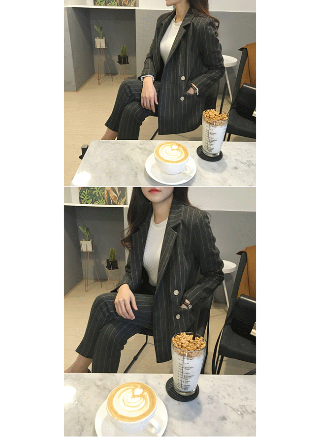 Phiên bản Hàn Quốc của bộ đồ thời trang rộng rãi phù hợp với áo khoác len sọc nữ ao khoac nu
