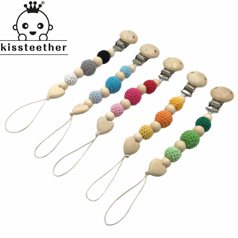 Baby Molar Wood DIY Pacifier Chain Toy Food grade Crochet Wool beads