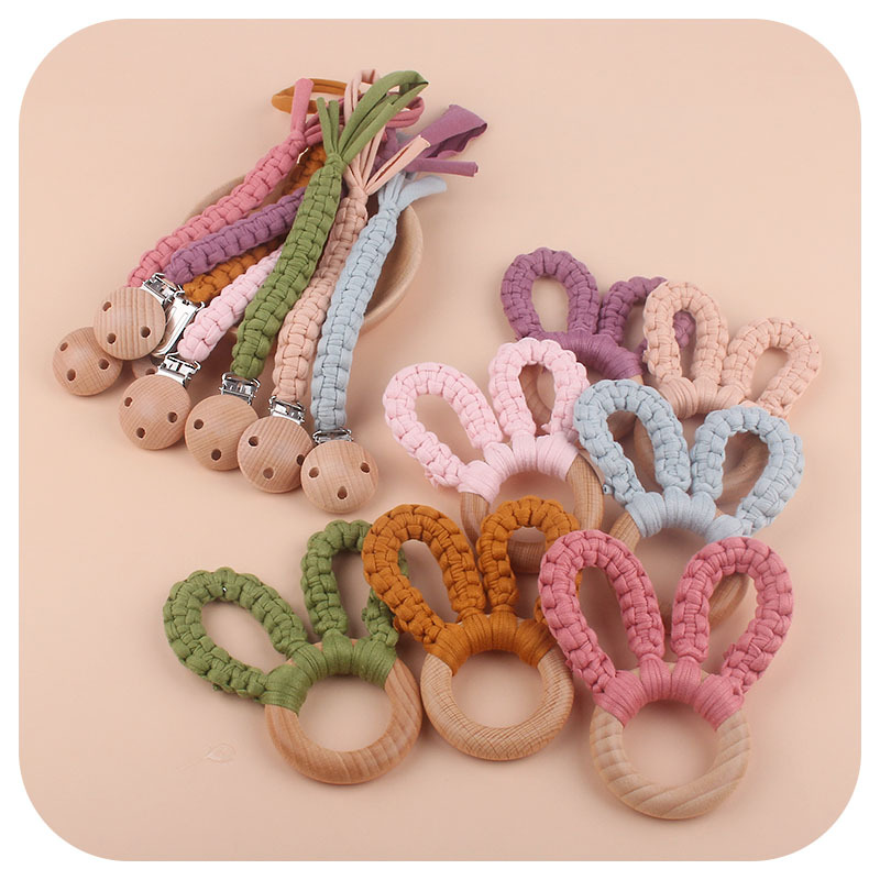 DIY baby creative beech tooth toy with hand - made cotton knitting rabbit ears bite teeth grinding rods