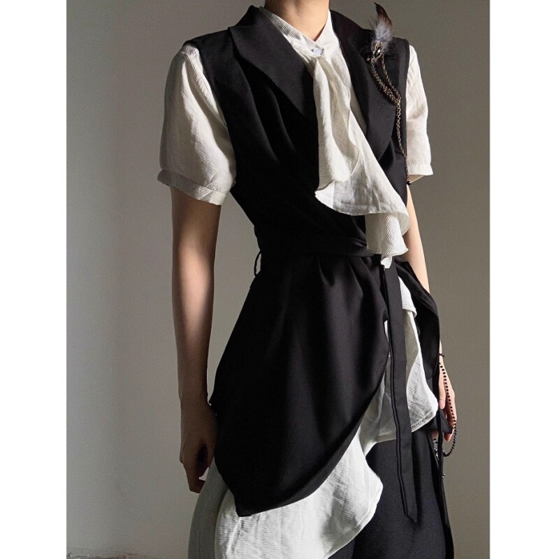 Dark Style Design Waist-Cinching Vest for Men and Women 2026 New Yamamoto Style Belt Swallowtail Unisex Vest Jacket