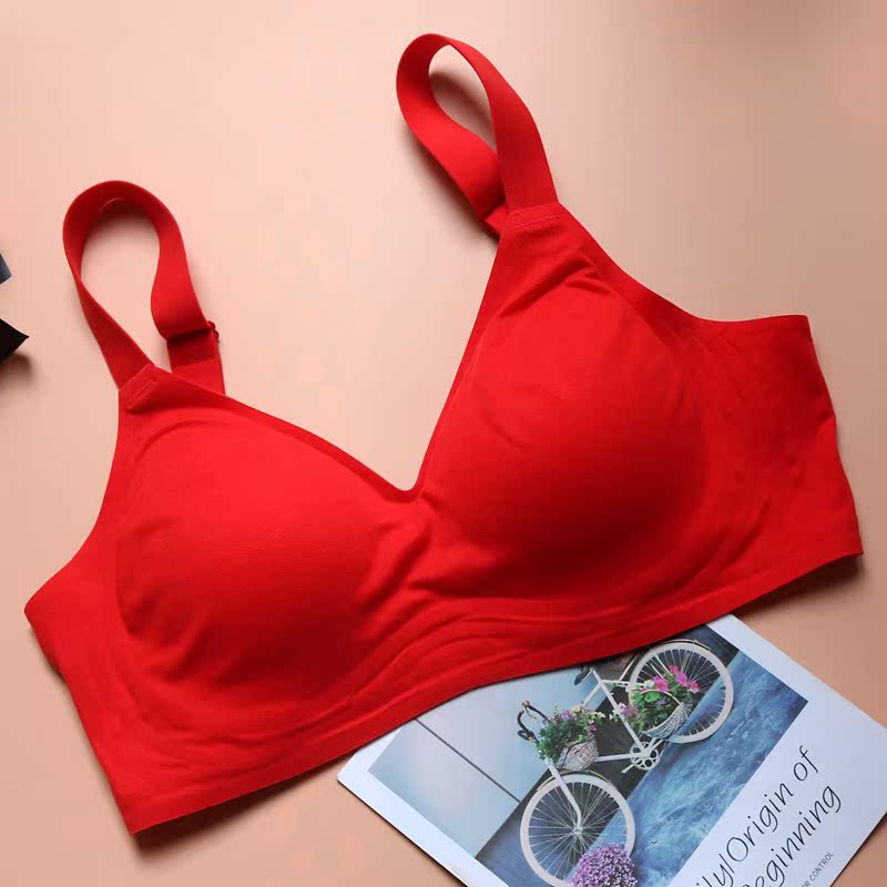 This life grinding hair bra thin section wide shoulder strap soft and pro-skin jelly strip glossy glossy without steel ring big chest display small underwear