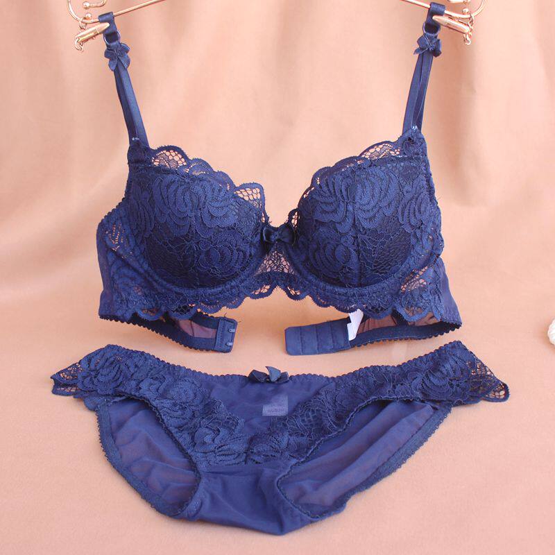 Legal Underwear Breathable Dark Blue Sexy Seductive Thin Cotton Cushion No Bump Big Chest Expats Small And Thin Underwear Suit