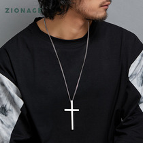 Domineering titanium steel oversized cross necklace Mens long sweater chain Self-defense does not fade European and American sports hip-hop pendant