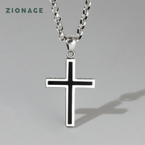 Black and White Month Silver Thai Cross Necklace Male Tide Pendant Fashion Vintage Roman Accessories Student Pendant