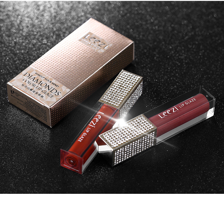 Leezi / Liz sao đá quý kim cương lip glaze mờ son môi son bóng màu đỏ lưới với cùng một đoạn không bị phai màu không thấm nước - Son bóng / Liquid Rouge 	son bóng nội địa trung	