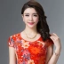 Gubeisha thương hiệu phụ nữ mới mùa hè retro cải tiến sườn xám váy mẹ mỏng váy dài in váy - Váy dài