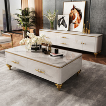 Light luxury modern minimal tea cabinet combination set small household stainless steel living room tea table square creative