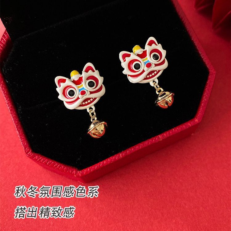 New Year's earrings 2023 new exploits red suitable for Chinese New Year's children's earrings clips without earrings for women's autumn and winter-Taobao