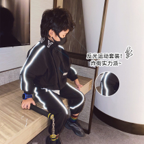 (Broken code clearance) small crooked childrens clothing 2021 spring and autumn set Boys children two sets of children reflective tide