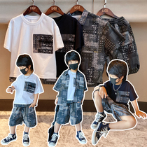 Xiao Wujia Summer 2022 Boys New Vintage Printed Top Short Sleeve Shorts Children Korean Split Set