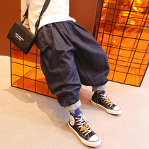 Small Crooked Family 2022 Boy Loaded With Spring Autumn Season New Children Long Pants Baby Fried Street Korean version Tide Card Broadlegged Jeans