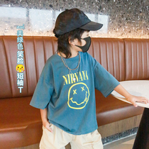 Small Crooked Children Clothing 2022 Spring New Boy High Quality Short Sleeve Round Collar T-shirt Pure Cotton Smiley Face Casual Blouse Tide