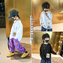 Small crooked children clothing 2022 spring season new boy long sleeve T-shirt blouses pure cotton children round collar baby necropolis