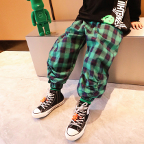 Small Crooked Family 2022 Boy Loaded With Spring Autumn Season New Children Long Pants Baby Fried Street Korean Version Plaid Foreign Air Casual Pants