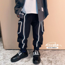 (Broken code clearance) small crooked home 2021 childrens clothing new reflective strip pants Haren pants long pants