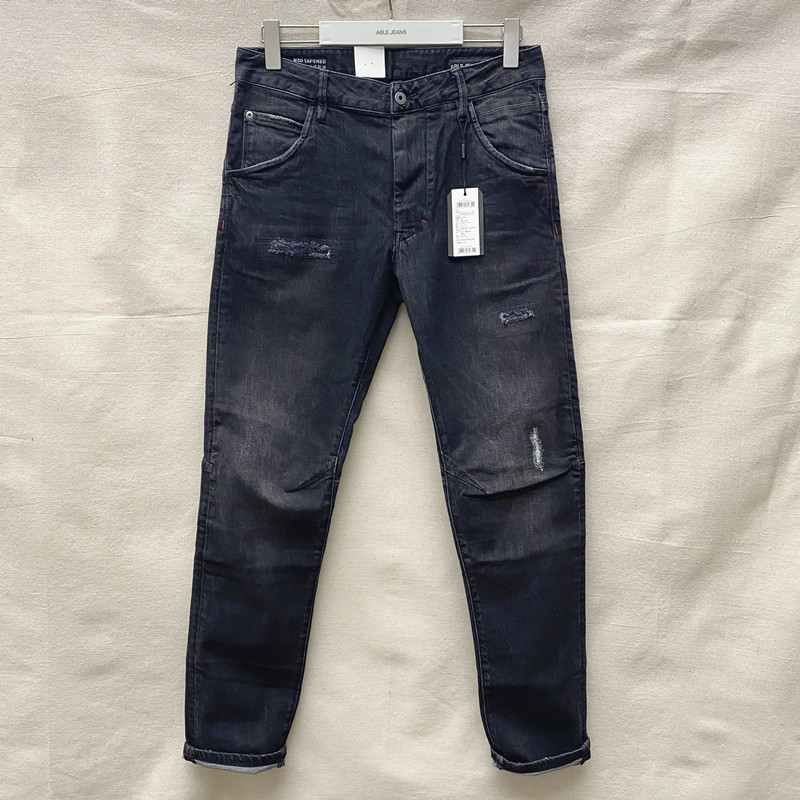黑灰牛仔褲ABLE JEANS男立體剪裁錐形褲小 