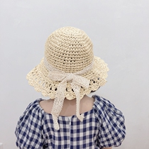 Summer baby straw hat pure hand-woven bow childrens foldable sun hat soft eaves girl fishermans hat tide