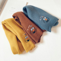 INS childrens scarf embroidered cartoon wool men and women children knitting warm scarf baby Korean version of small scarf winter