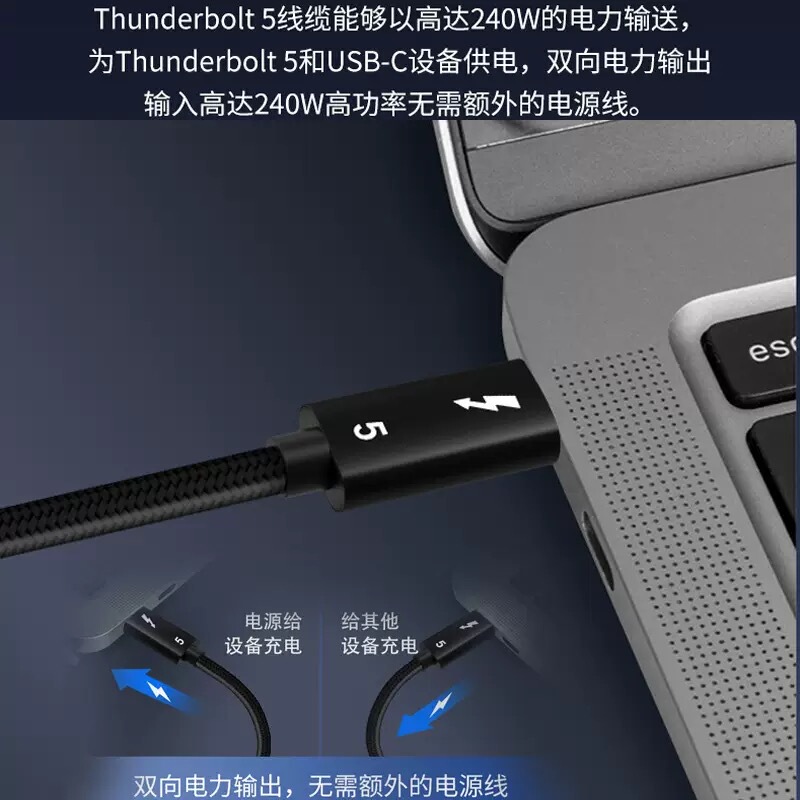 Thunderbolt 5 Data Cable Compatible with Thunderbolt 4, Thunderbolt 3, USB 3.2, 3.1, 3.0, 2.0, High-Speed Transmission